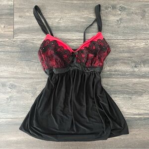 Soma Black and Red Lace Beaded Babydoll Cami